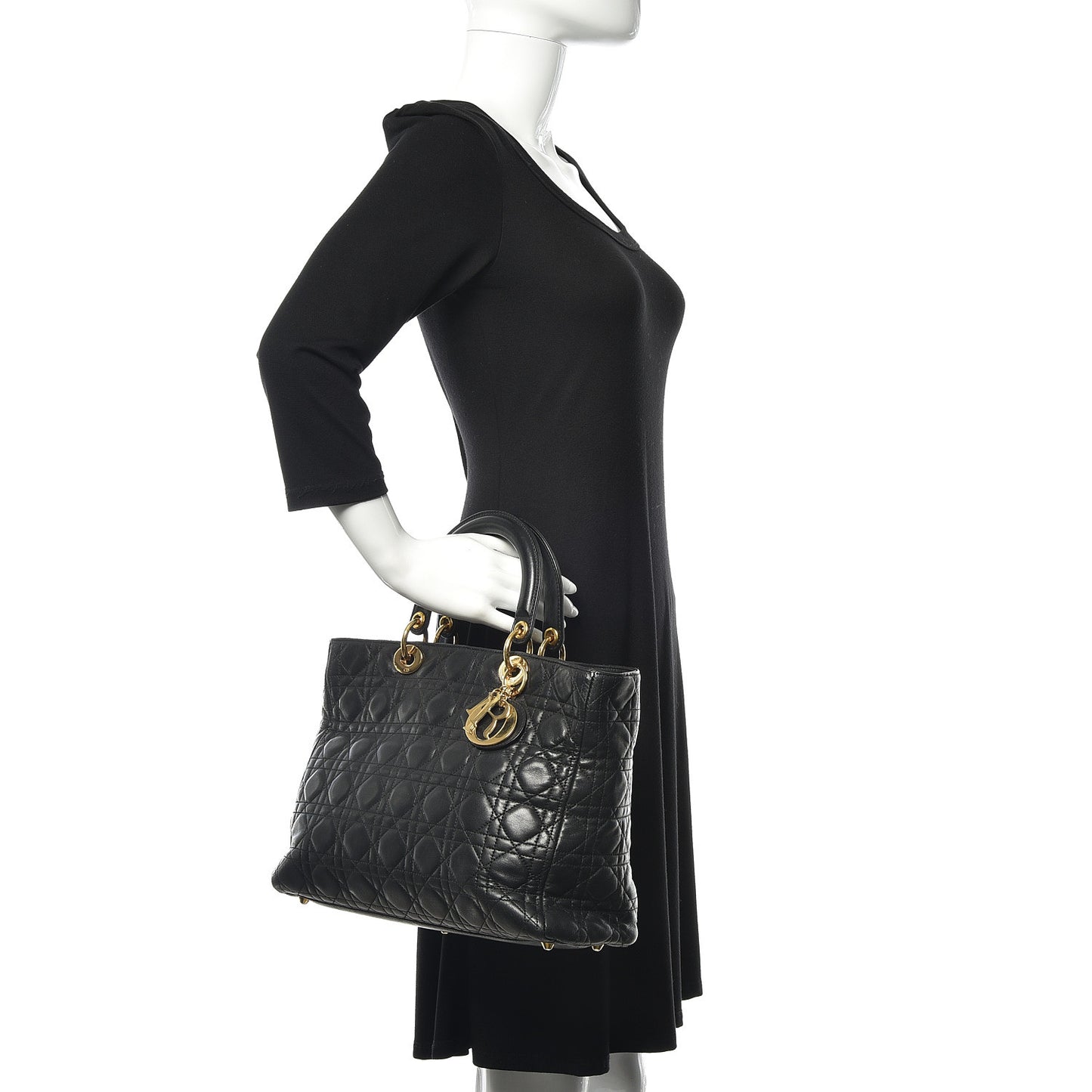 Lambskin Cannage Large Lady Dior Black