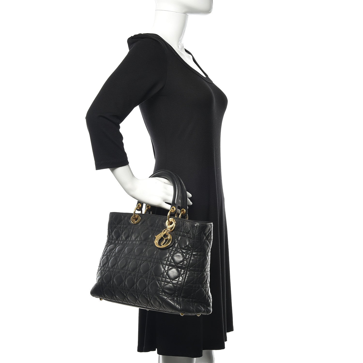 Christian Dior Lambskin Cannage Large Lady Dior Black 2 of 11