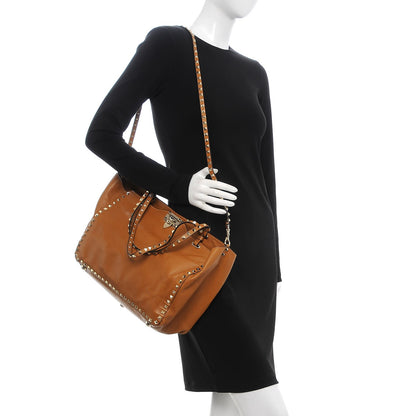 Valentino Garavani Vitello Medium Rockstud Tote Tan 2 of 9