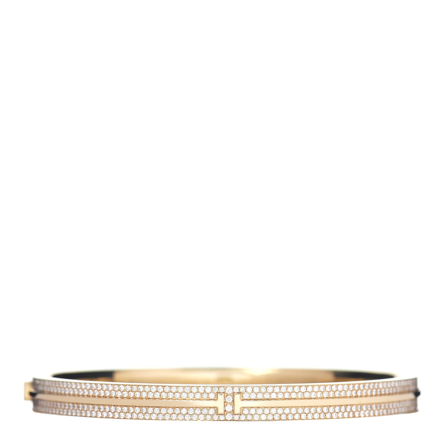 Tiffany 18K Yellow Gold Diamond T Hinged Pave Bracelet 1 of 4