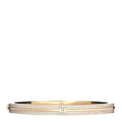 Tiffany 18K Yellow Gold Diamond T Hinged Pave Bracelet 1 of 4