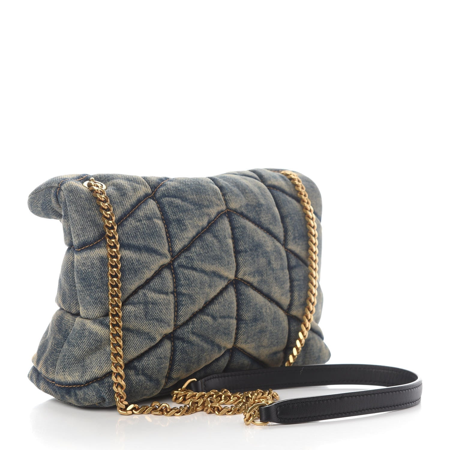 Saint Laurent Denim Quilted Toy Loulou Puffer Monogram Chain Satchel Blue Black 3 of 9