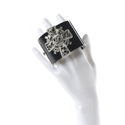 Chanel Resin Crystal CC Cross Cuff Black 2 of 5