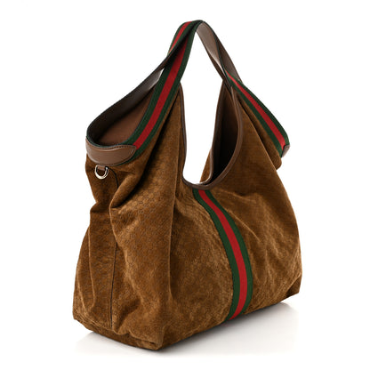 Gucci Suede GG Monogram Web Large Giglio Tote Brown 4 of 11