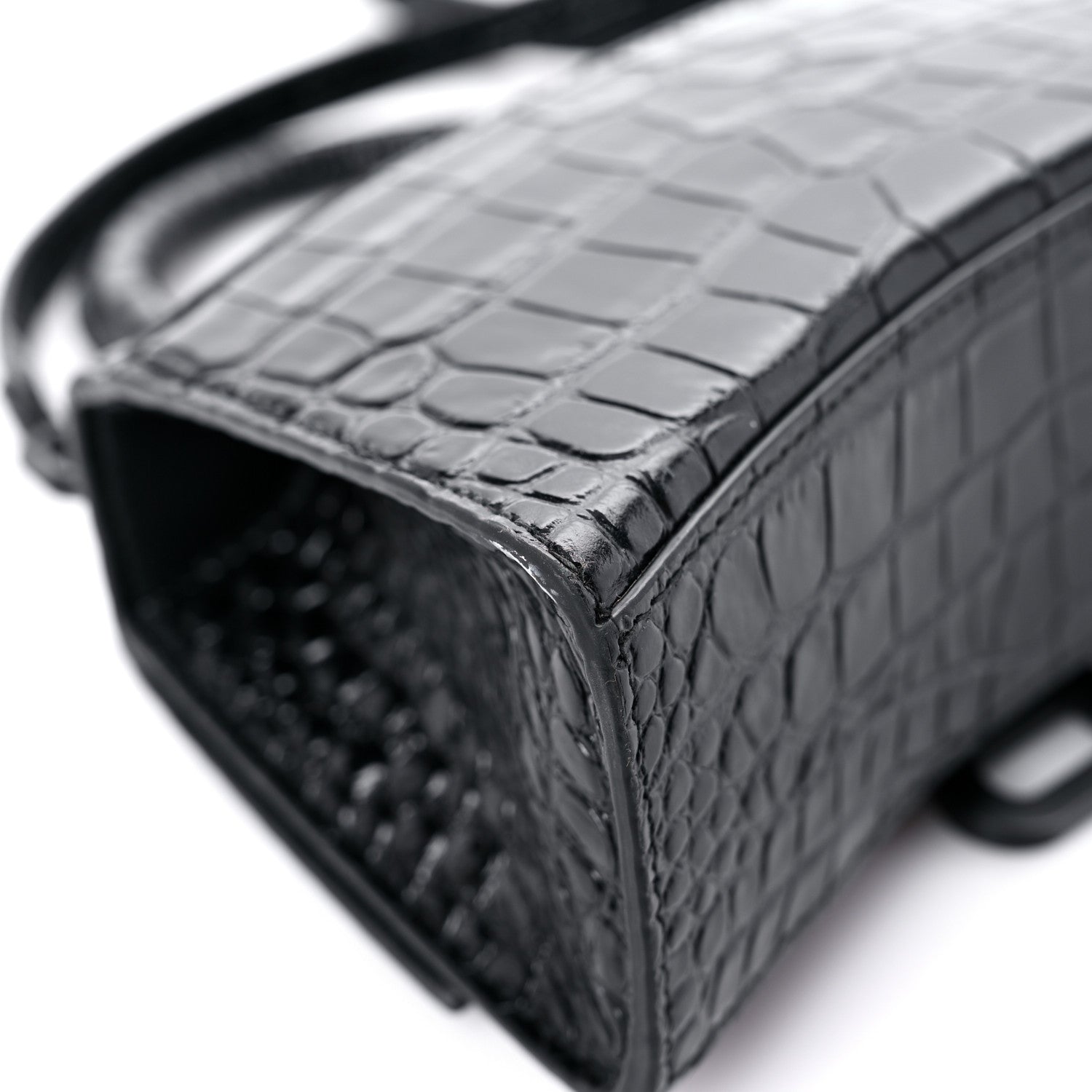 Balenciaga Calfskin Graffiti Logo Monochrome Crocodile Embossed Hourglass Top Handle Bag XS Black 9 of 16