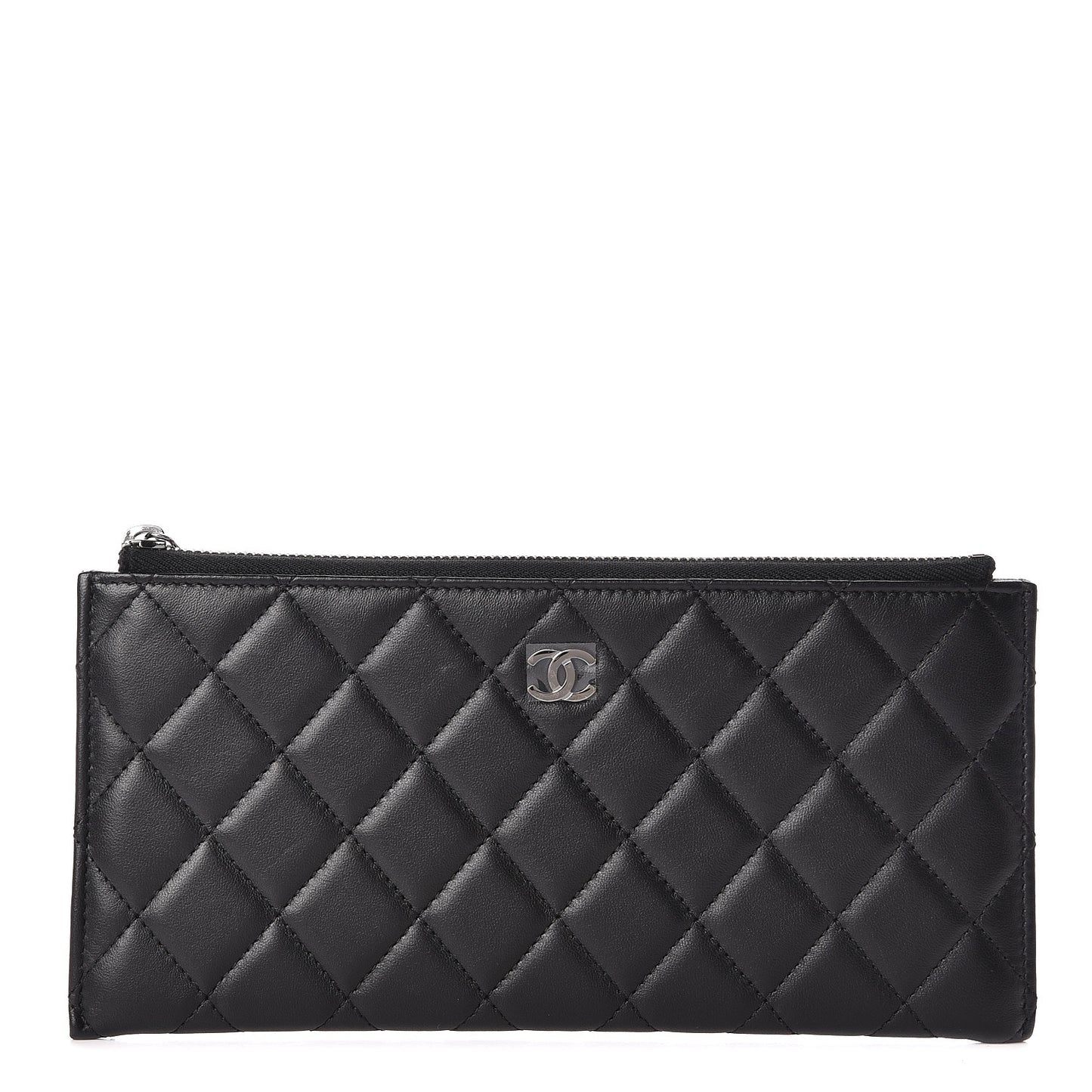 Lambskin Quilted Zip Pouch Black