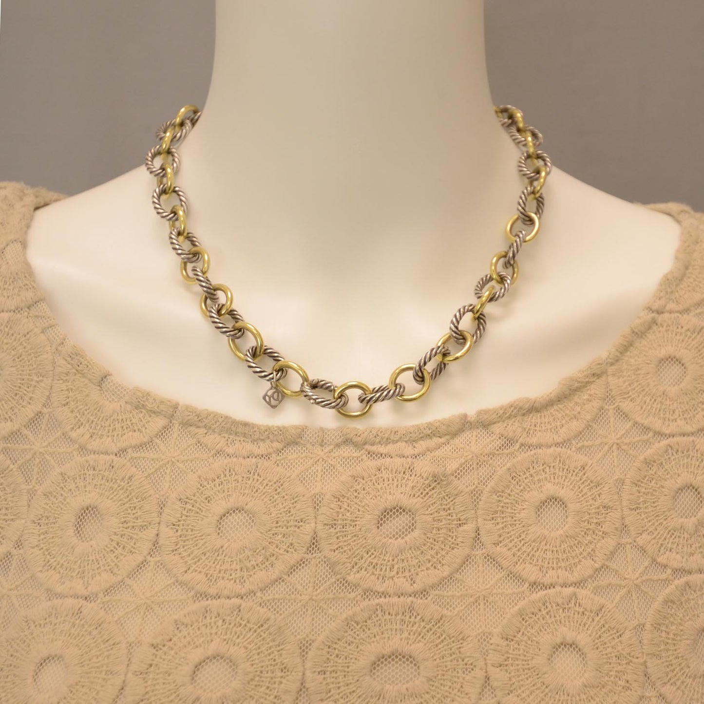 Sterling Silver and 18k Large Oval Link Necklace