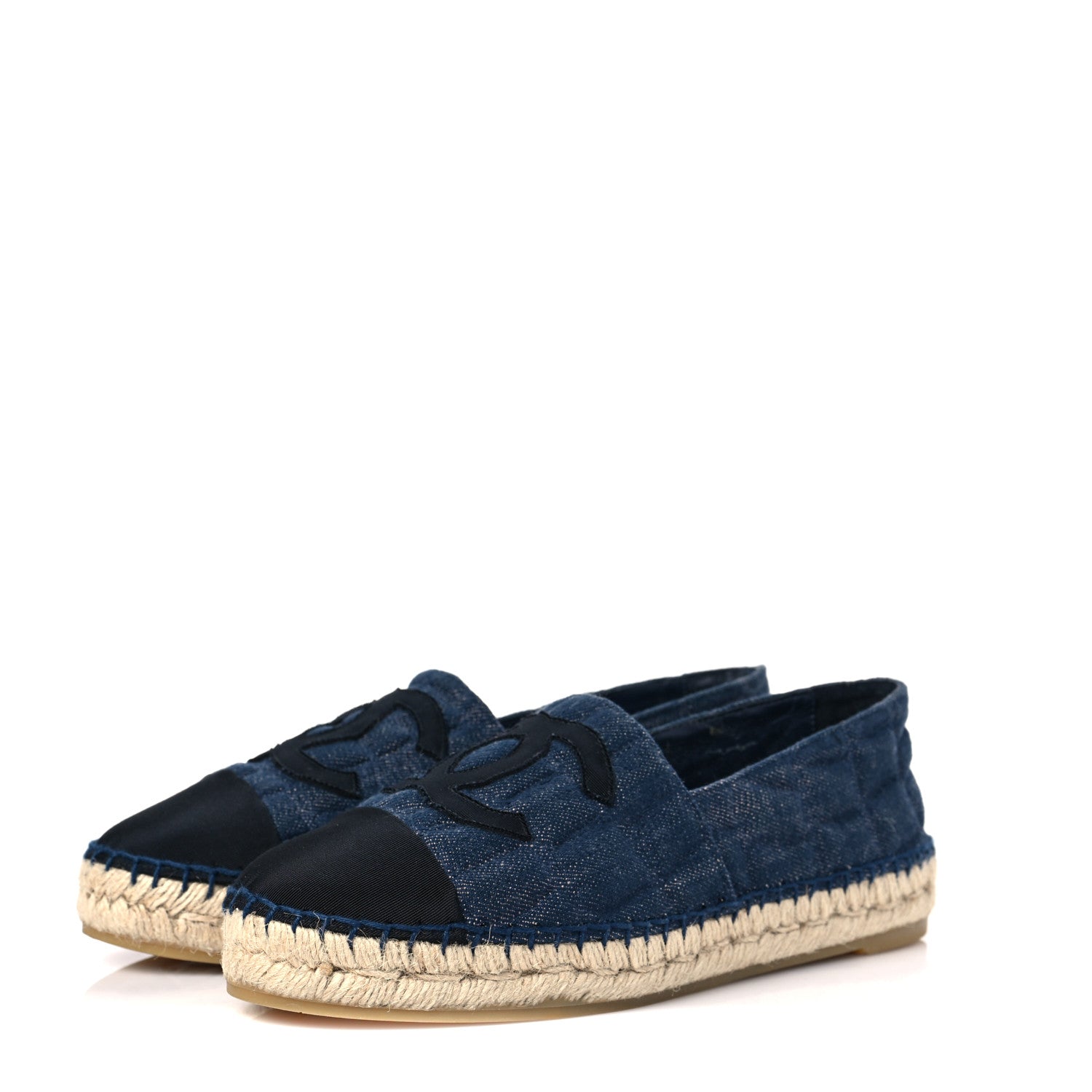 Chanel Denim Toile Embossed CC Espadrilles 38 Navy Black 3 of 8