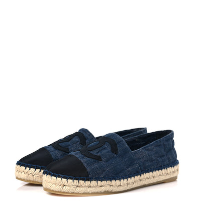 Chanel Denim Toile Embossed CC Espadrilles 38 Navy Black 3 of 8