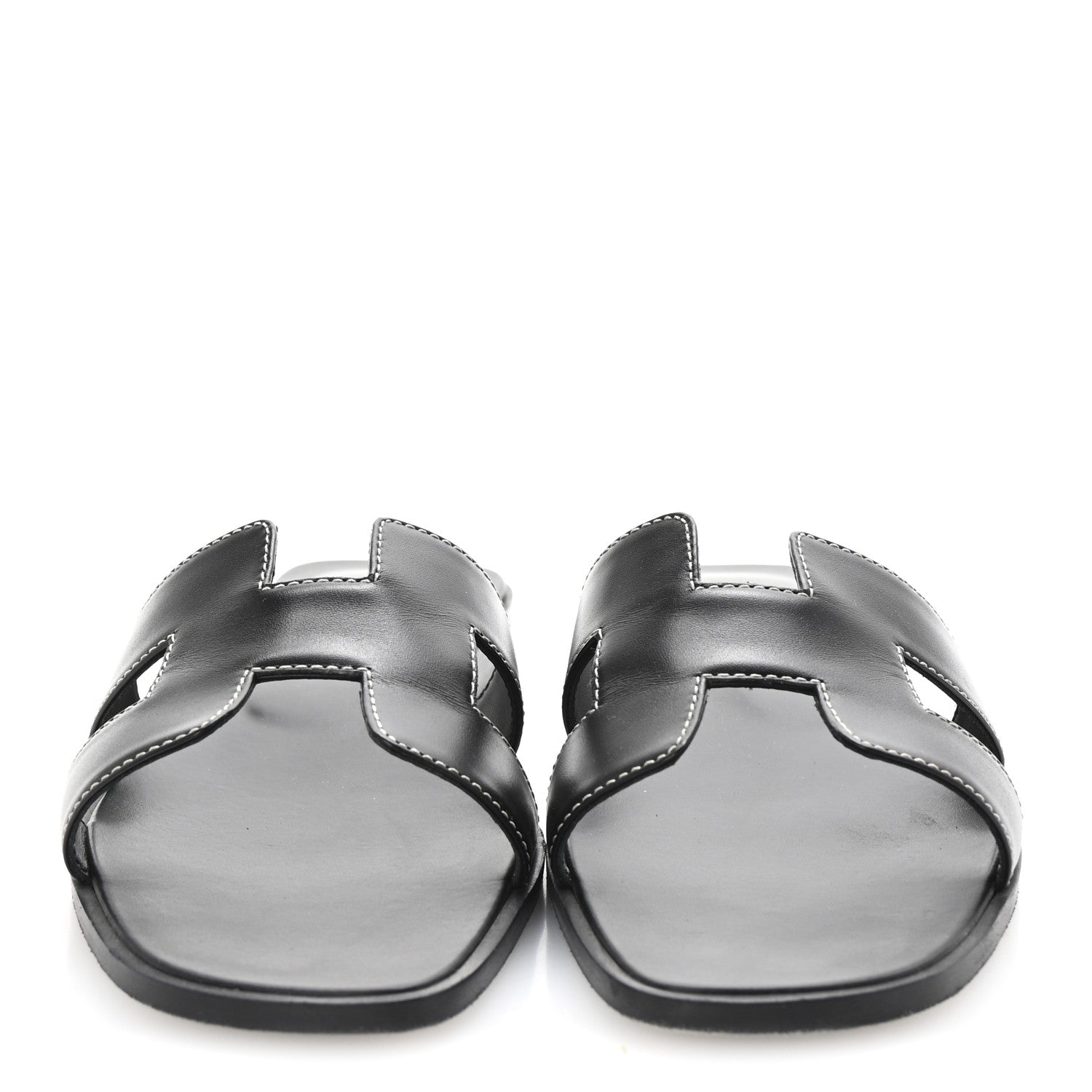 Hermes Box Calfskin Oran Sandals 39 Black 3 of 10