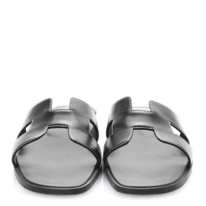 Hermes Box Calfskin Oran Sandals 39 Black 3 of 10