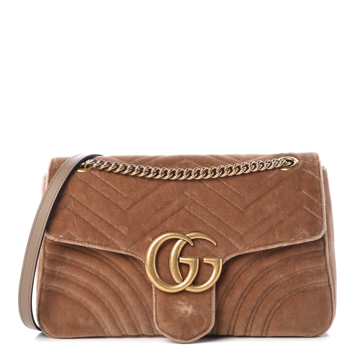 Velvet Matelasse Medium GG Marmont Shoulder Bag Taupe