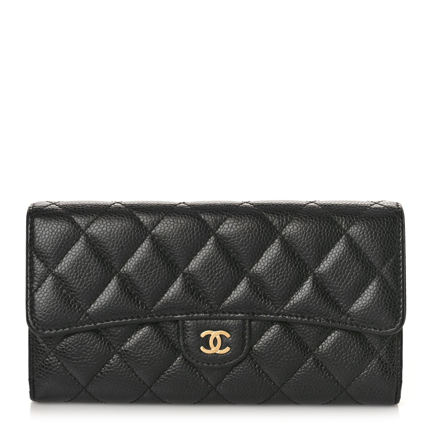 Caviar Quilted Large Gusset Flap Wallet Black