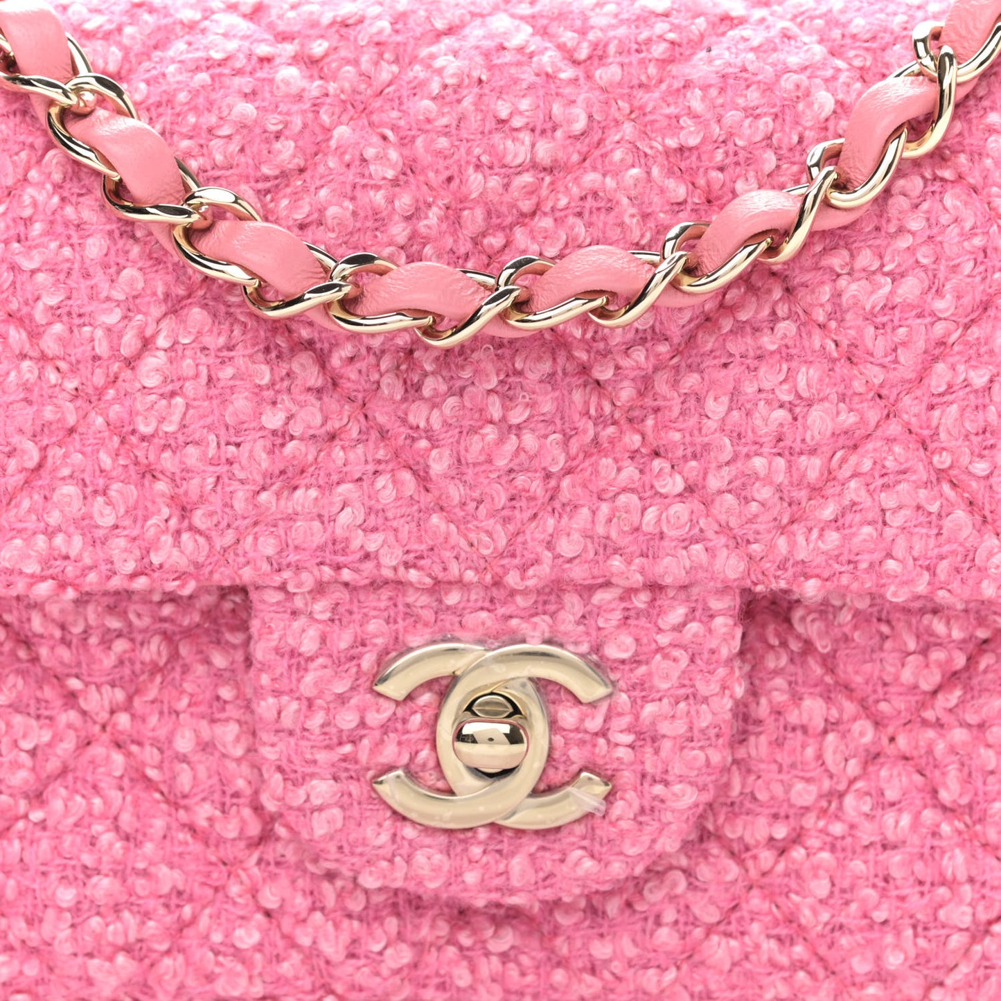 Wool Tweed Quilted Mini Rectangular Flap Dark Pink Fuchsia