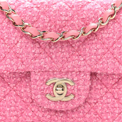 Chanel Wool Tweed Quilted Mini Rectangular Flap Dark Pink Fuchsia 7 of 10