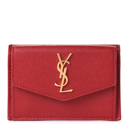 Saint Laurent Grain De Poudre Uptown Monogram Card Case Rouge Eros 1 of 7