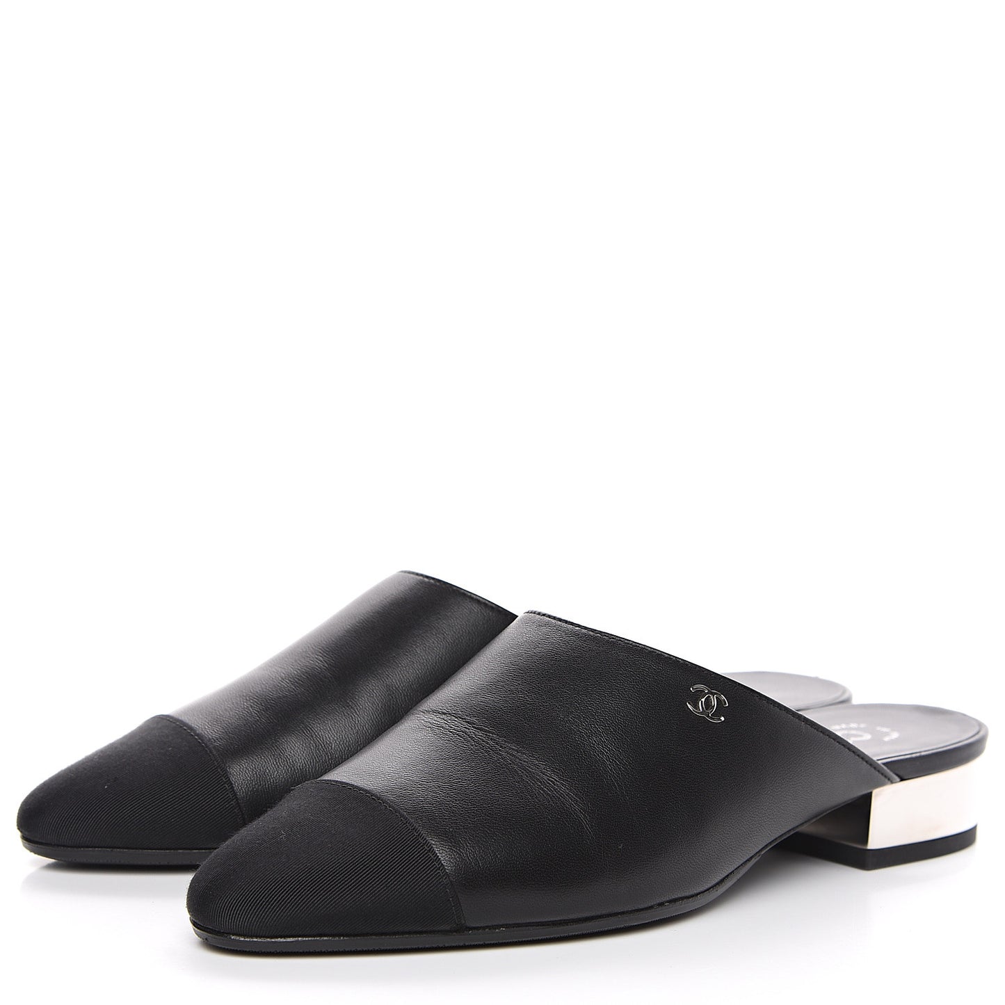 Lambskin Grosgrain Cap Toe CC Mules 36 Black