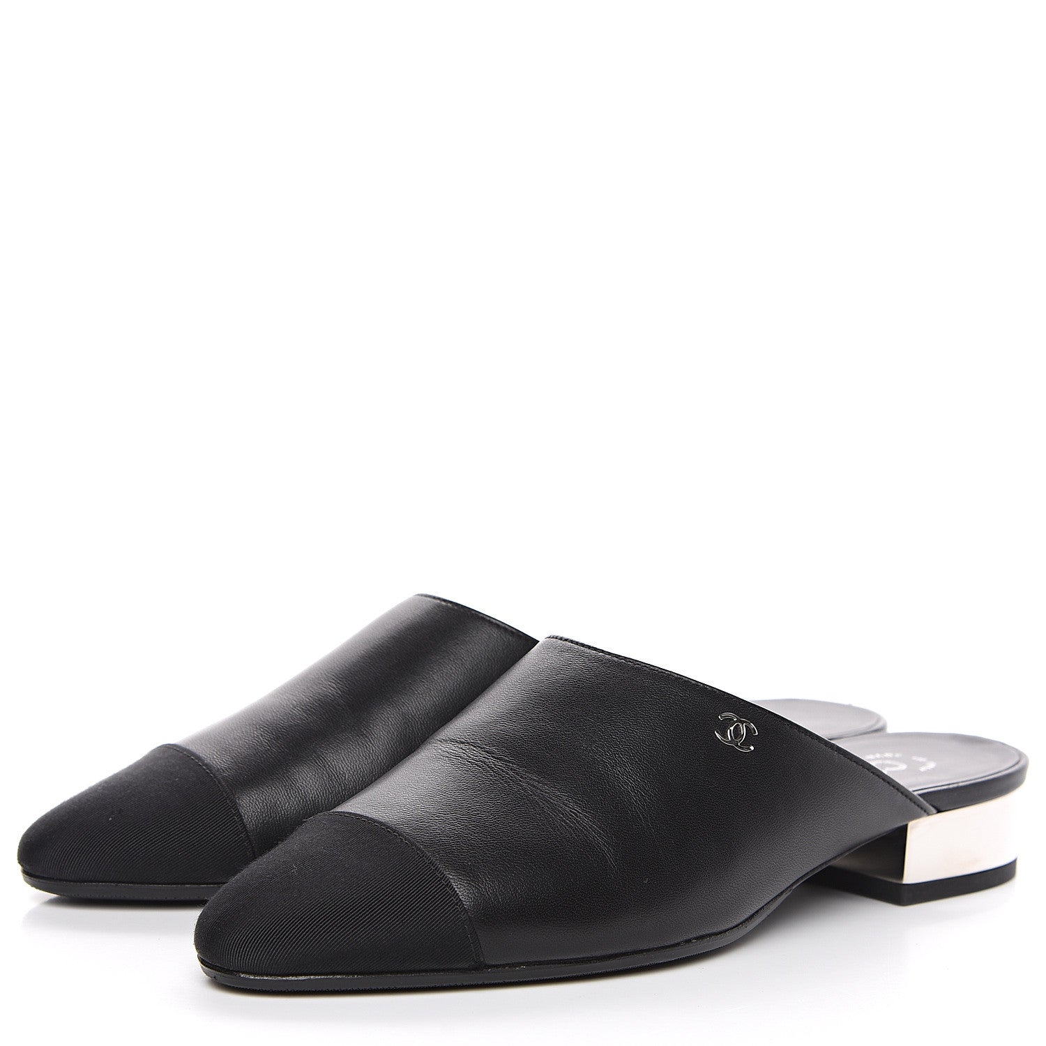 Chanel Lambskin Grosgrain Cap Toe CC Mules 36 Black 3 of 9