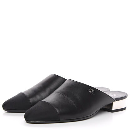 Chanel Lambskin Grosgrain Cap Toe CC Mules 36 Black 3 of 9