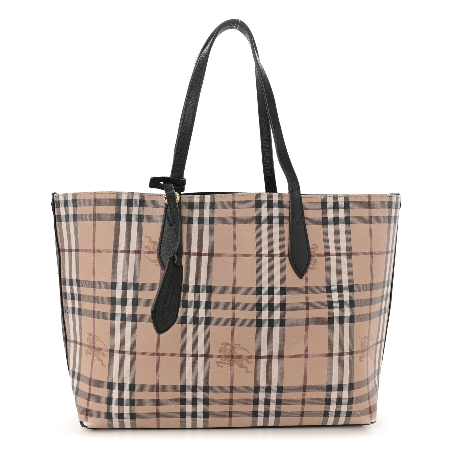 Grainy Calfskin Haymarket Check Medium Reversible Tote Black