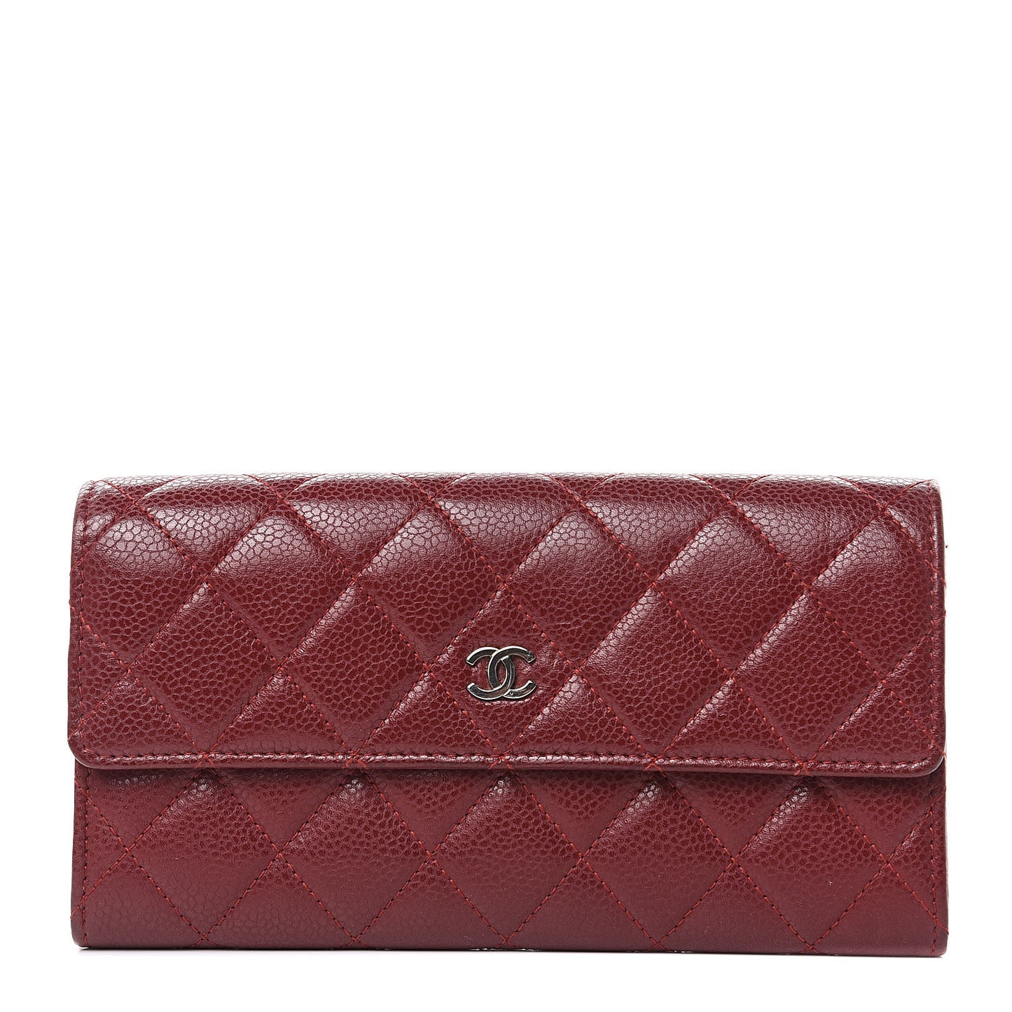 Caviar Quilted Large Gusset Flap Wallet Dark Red