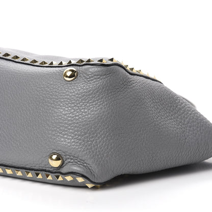 Valentino Garavani Pebbled Calfskin Medium Rockstud Tote Grey 7 of 9