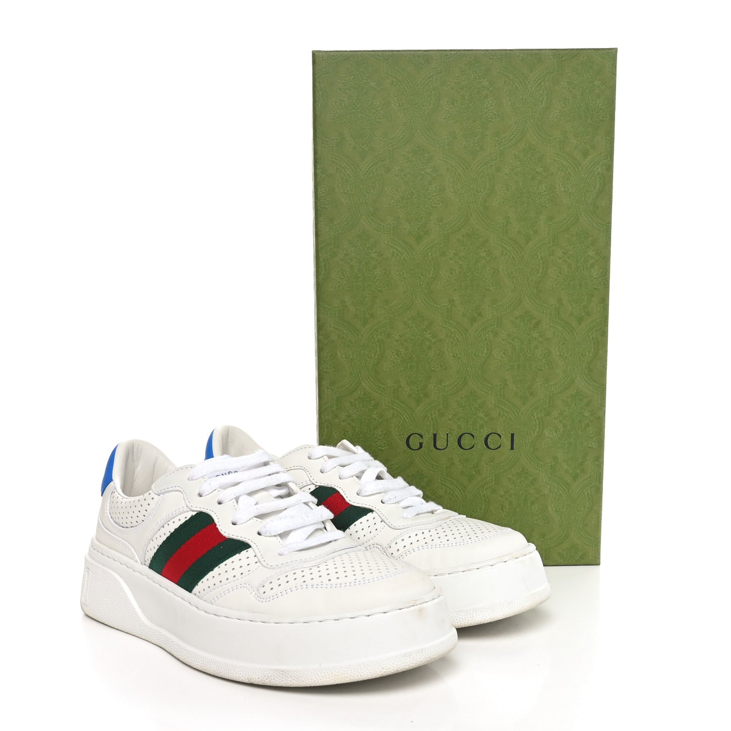 Calfskin Web Perforated Womens Platform 55mm Sneakers 38.5 White Bright Splash