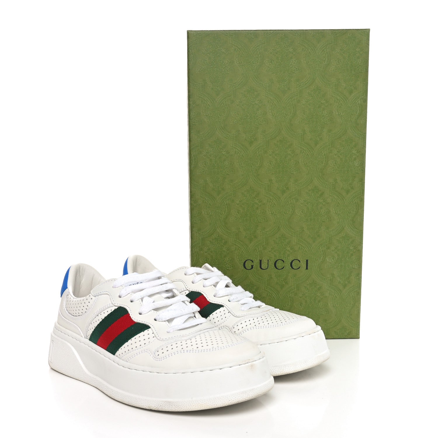 Gucci Calfskin Web Perforated Womens Platform 55mm Sneakers 38.5 White Bright Splash 10 of 10