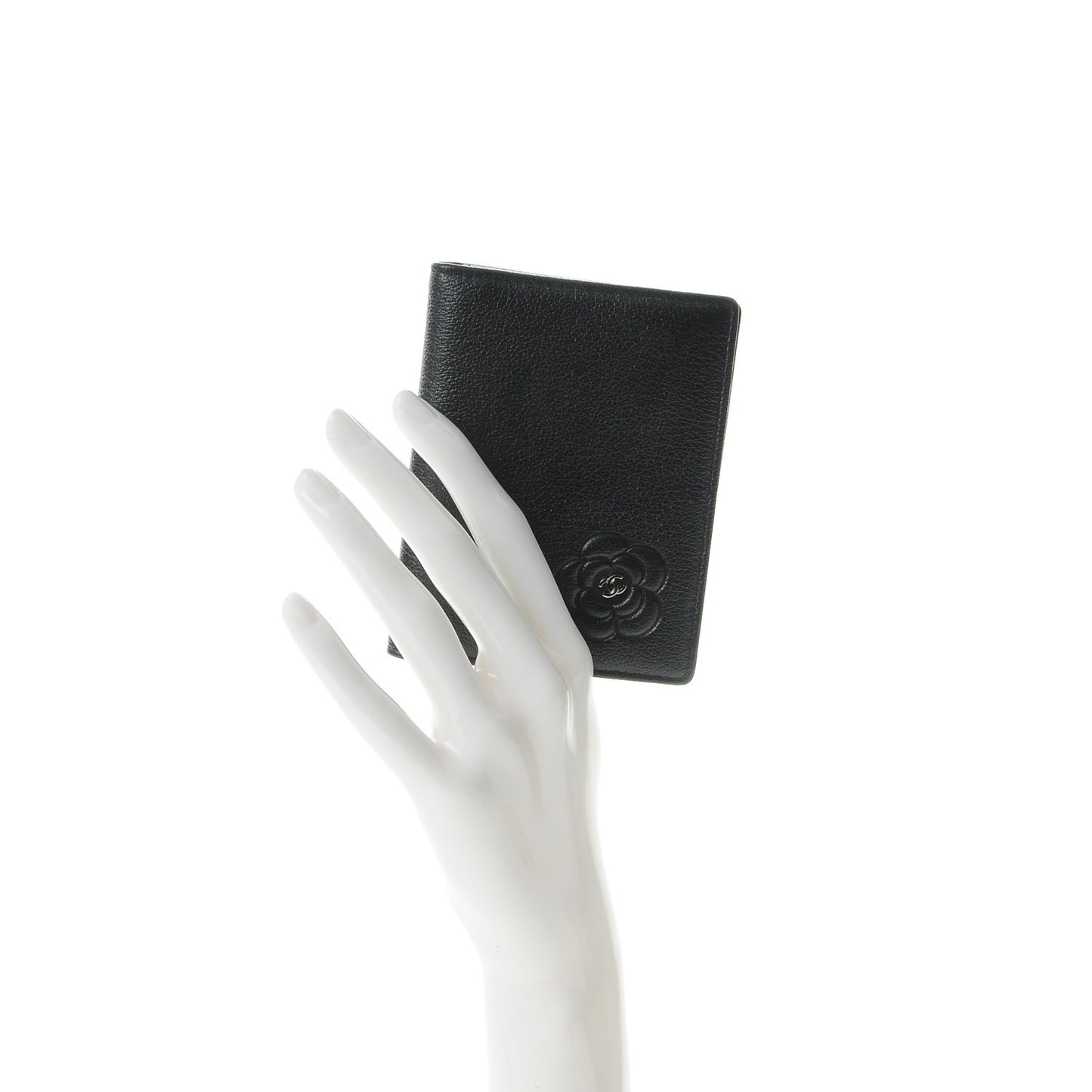 Goatskin Camellia Card Holder Wallet Black