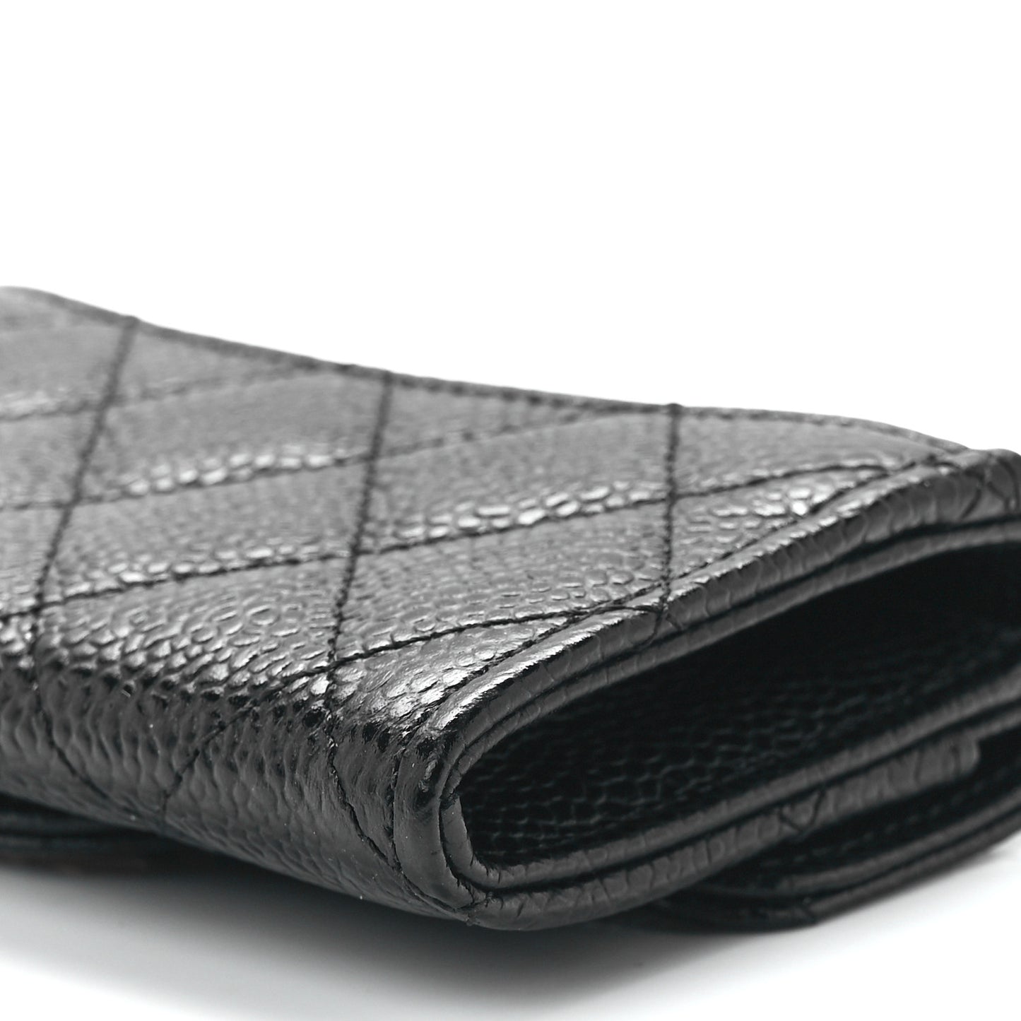 Caviar Quilted Flap Card Holder Wallet Black