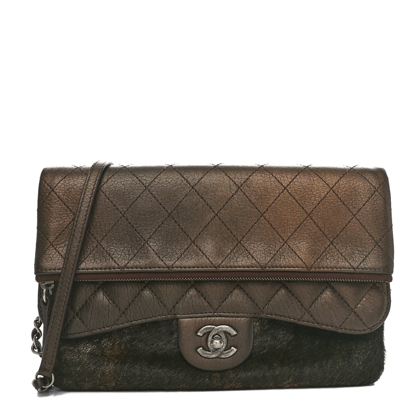 Metallic Lambskin Pony Hair Quilted Multi Bag Bronze