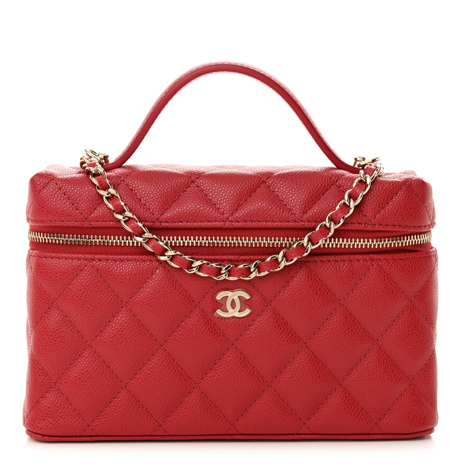 Chanel Caviar Quilted Top Handle Slim Vanity With Chain Red 1 of 10