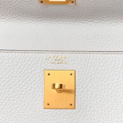Hermes Taurillon Clemence Horseshoe Kelly Retourne 28 White Jaune D'Or 6 of 19