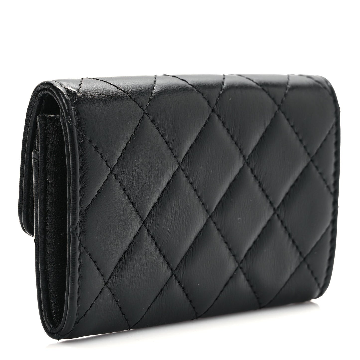 Lambskin Quilted Flap Card Holder Wallet Black