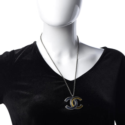 Chanel Ruthenium Enamel CC Pendant Necklace Blue Yellow 3 of 7