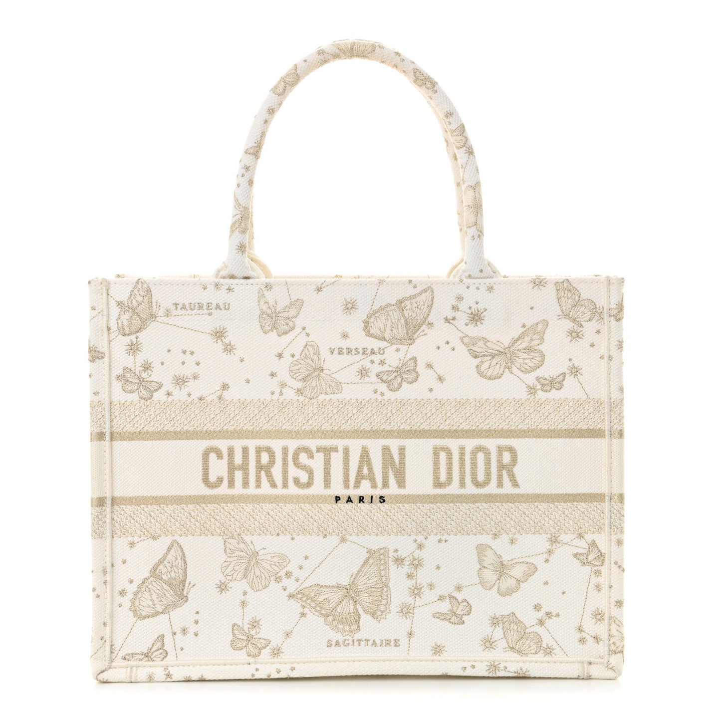 Canvas Embroidered Medium Butterfly Zodiac Book Tote Gold