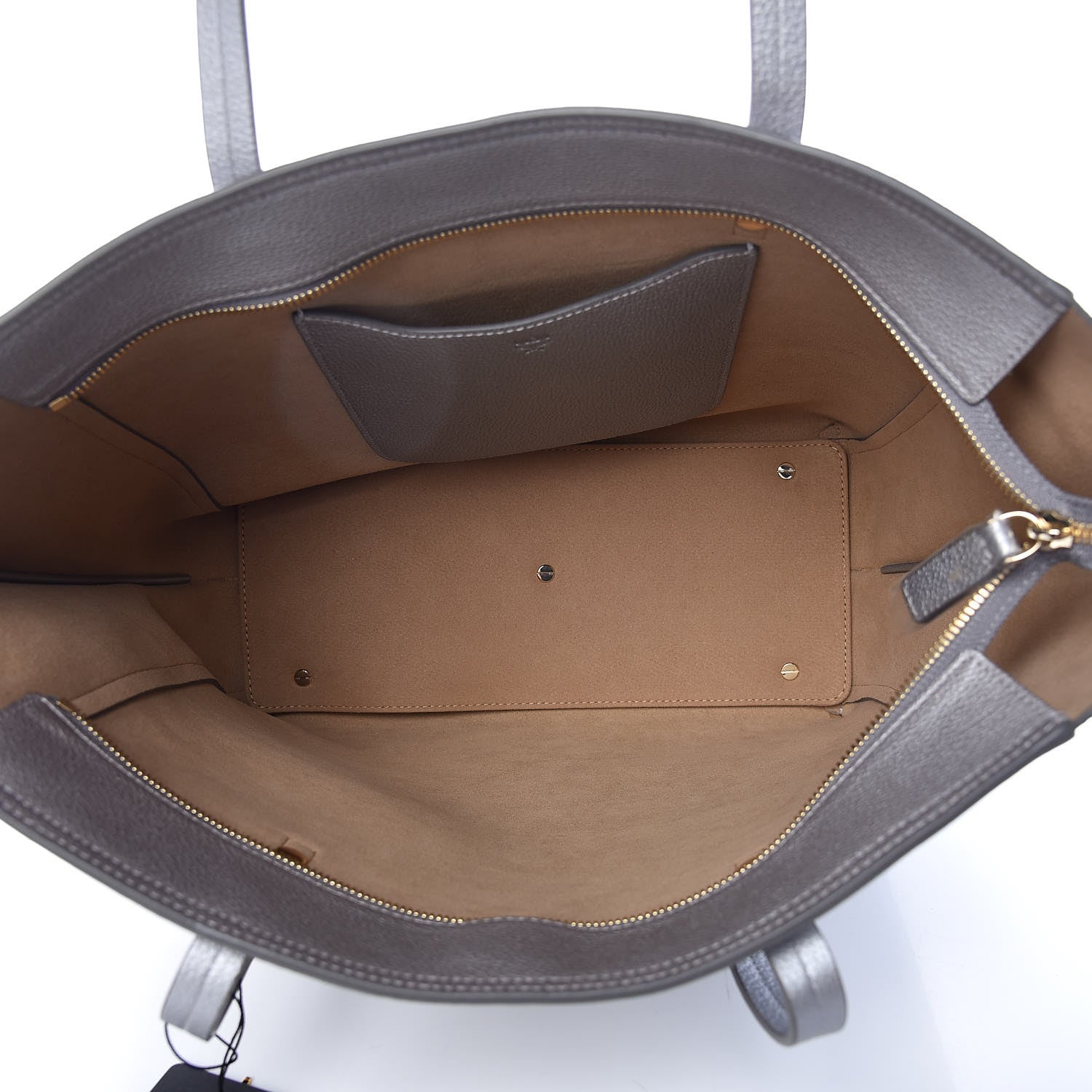MCM Metallic Grained Calfskin Medium Top Zip Tote Spike Silver 5 of 9