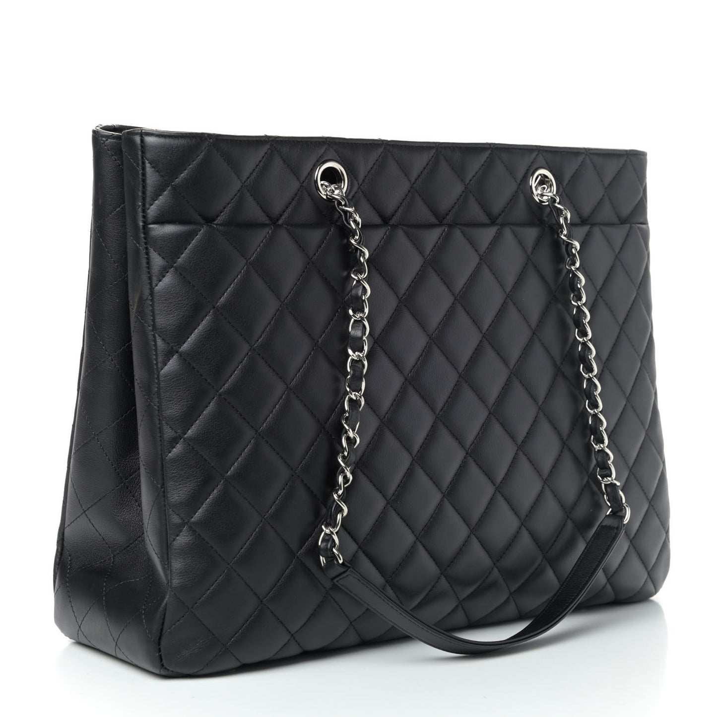 Calfskin Quilted Large Classic Shopping Tote Black