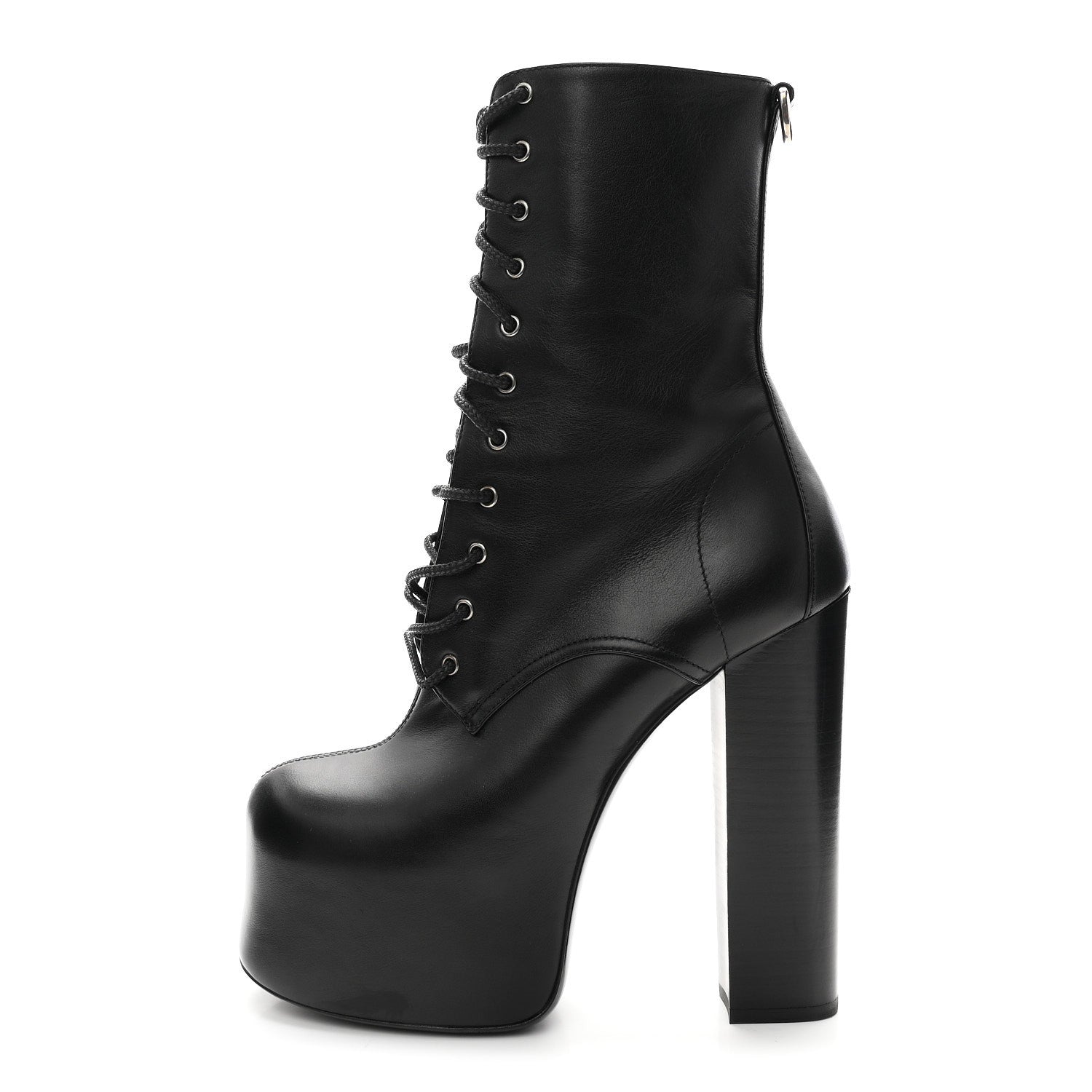 Saint Laurent Calfskin Mina Lace Up Platform Boots 38 Black 1 of 9