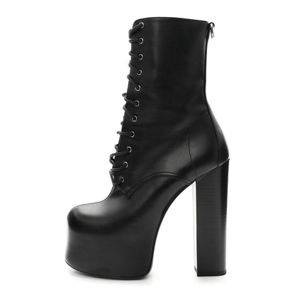 Saint Laurent Calfskin Mina Lace Up Platform Boots 38 Black 1 of 9