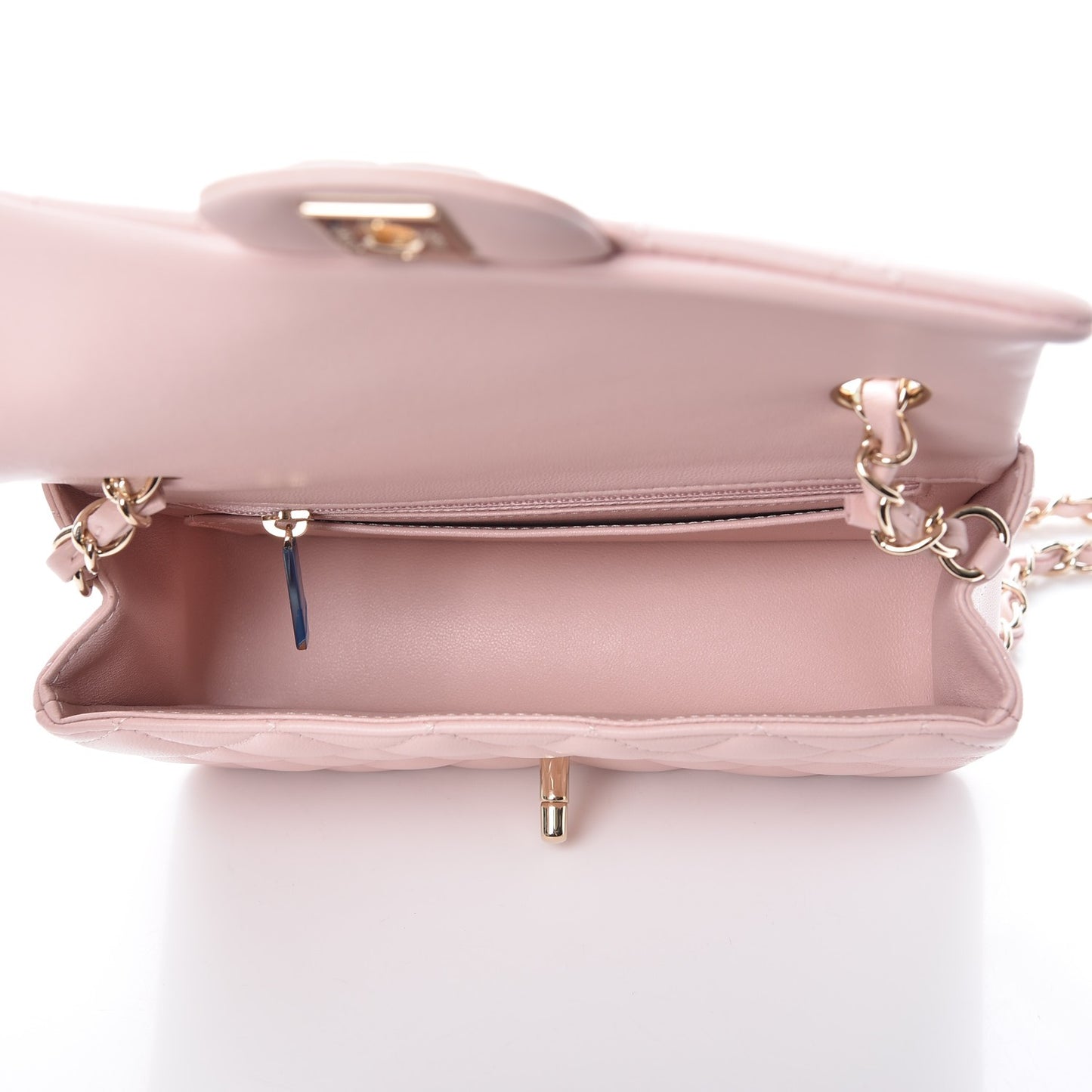 Lambskin Quilted Mini Rectangular Flap Light Pink