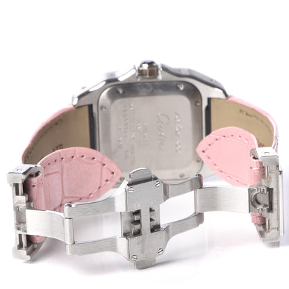 Cartier Stainless Steel Alligator 33mm Santos 100 Automatic Watch Pink 6 of 8