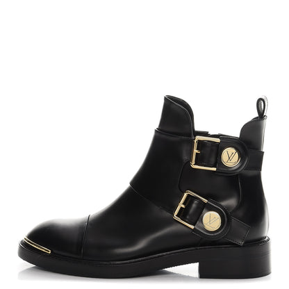 Louis Vuitton Calfskin Valley Flat Ankle Boots 37.5 Black 1 of 8