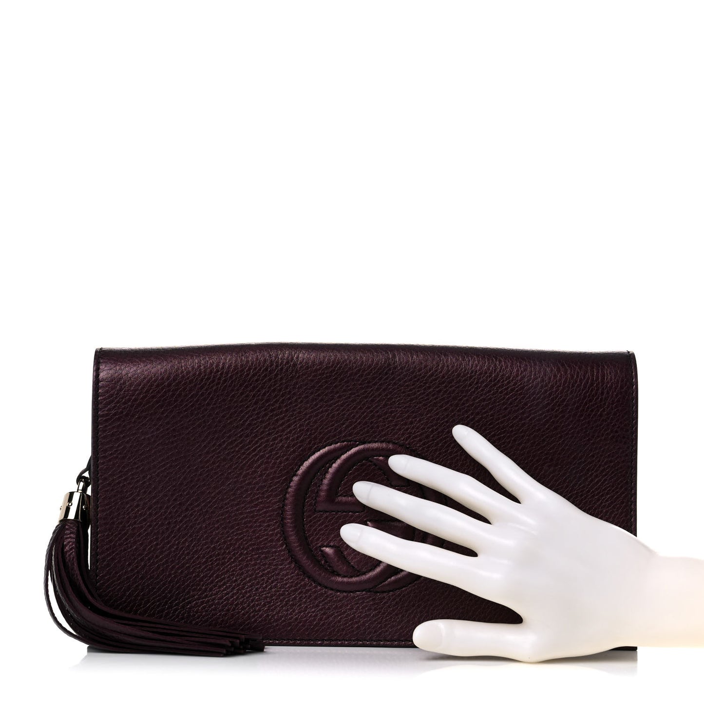 Metallic Cellarius Calfskin Medium Soho Clutch Classic Burgundy