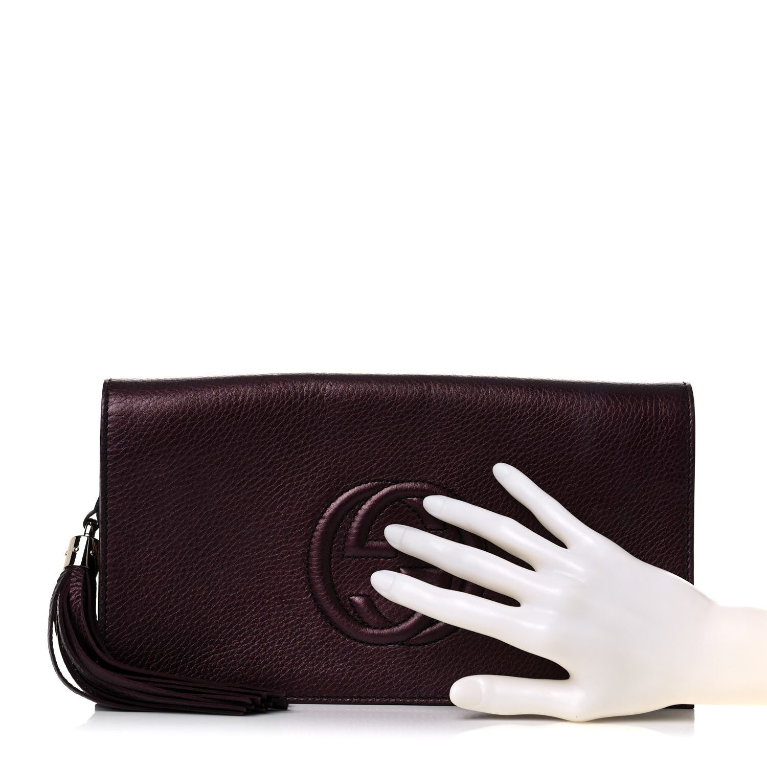 Gucci Metallic Cellarius Calfskin Medium Soho Clutch Classic Burgundy 3 of 13