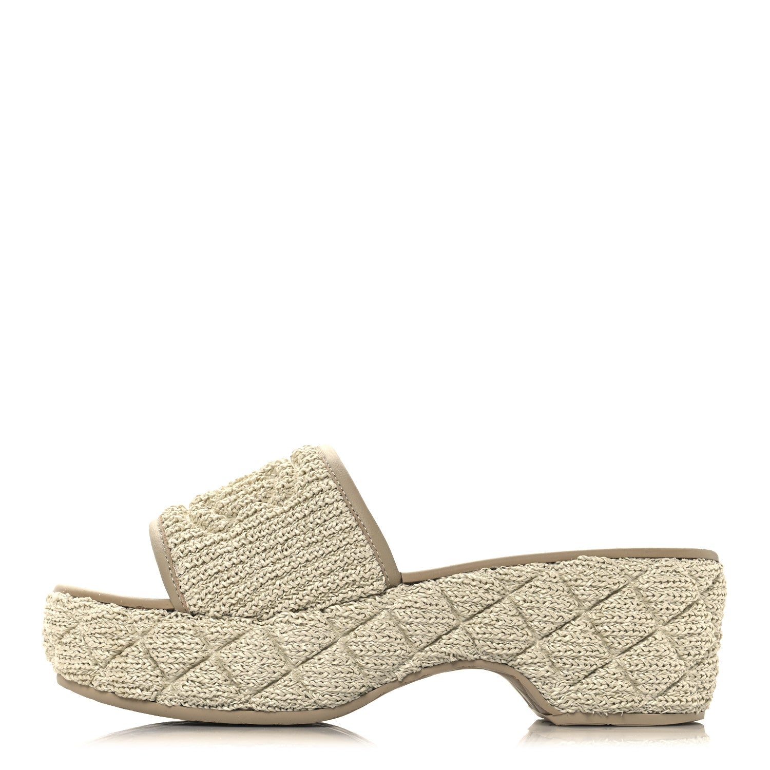 Chanel Fabric Quilted CC Platform Mules 39 Ivory 1 of 9