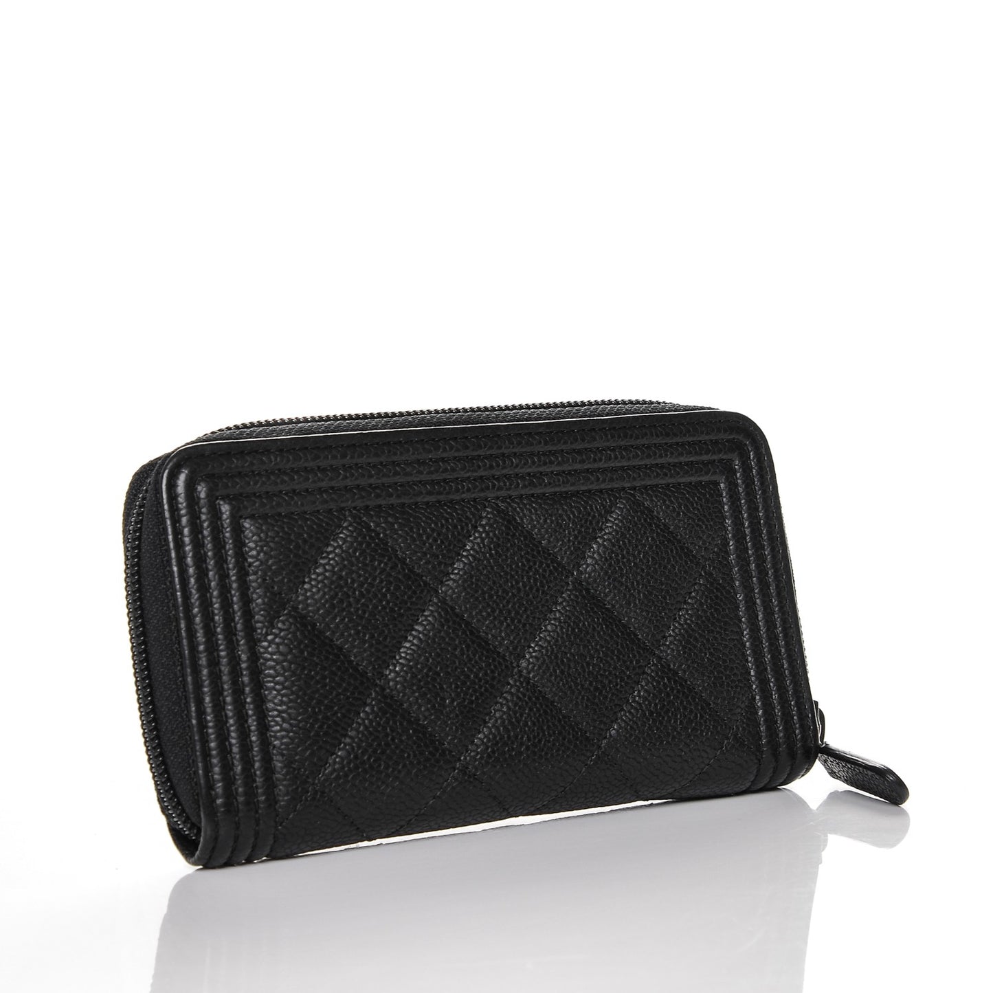 Caviar Quilted Small Boy Zip Around Wallet Black
