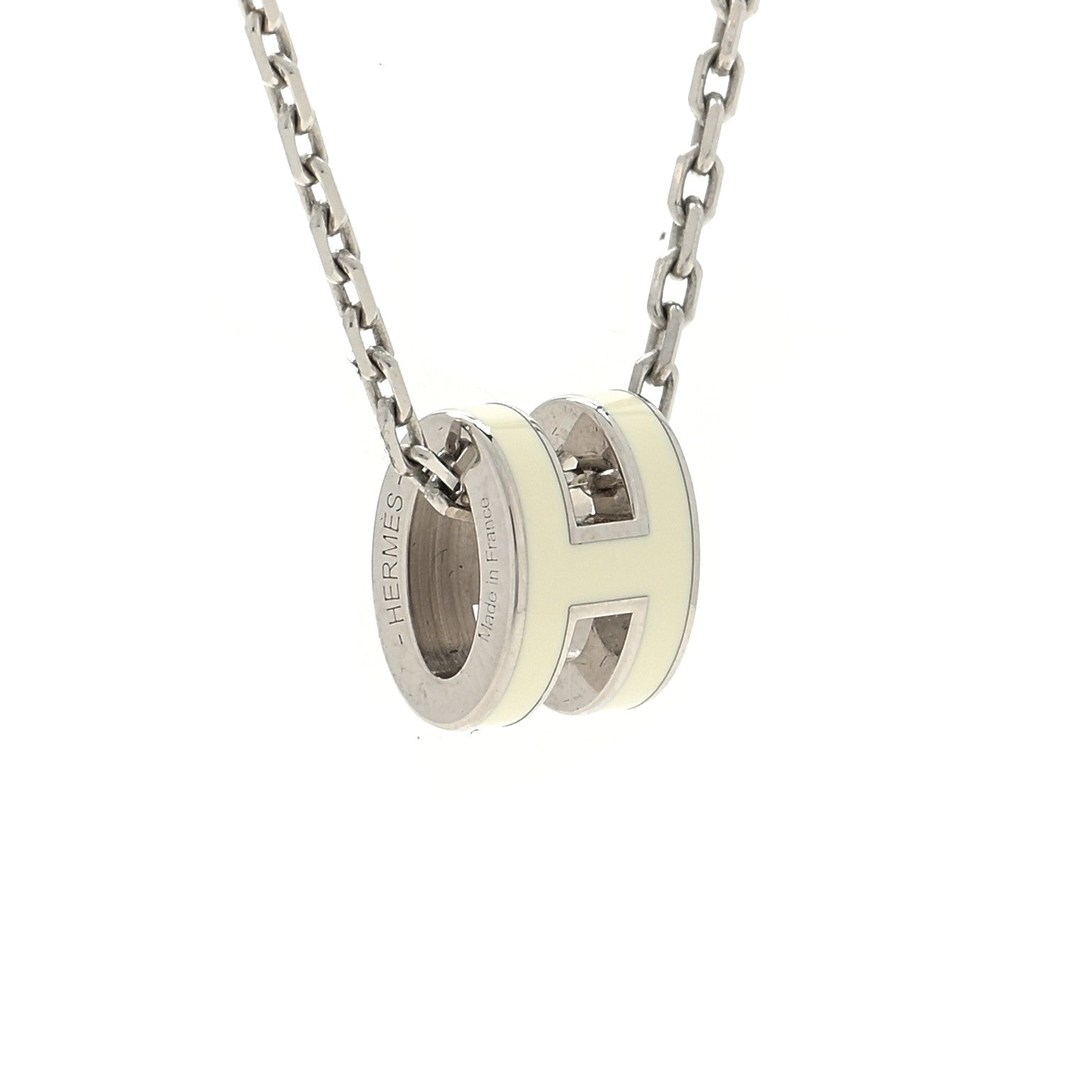 Hermes Lacquered Palladium Mini Pop H Pendant Necklace White 3 of 4