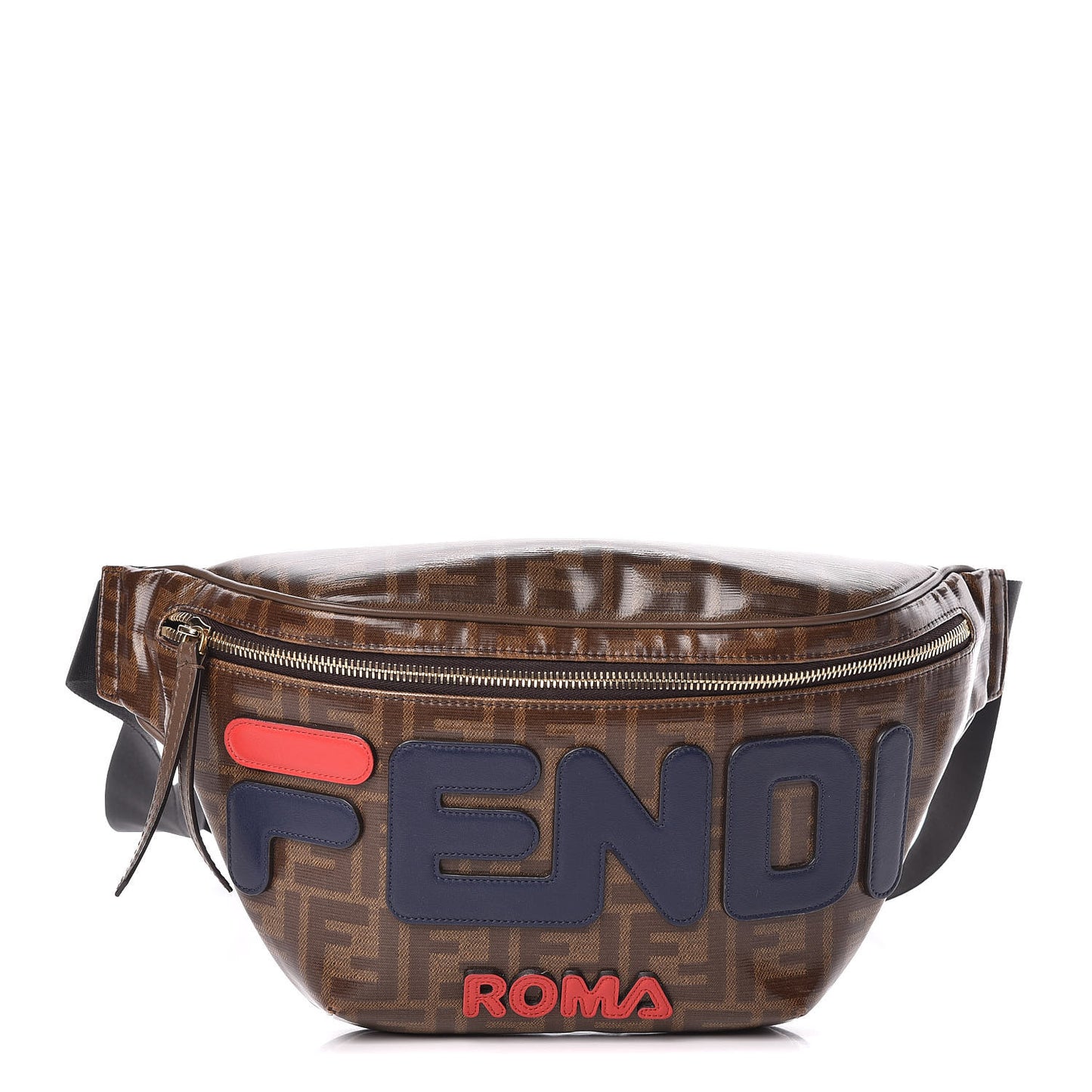 X FILA Glazed Fabric Vitello Century FF 1974 Mania Belt Bag Mogano Panna Blueberry