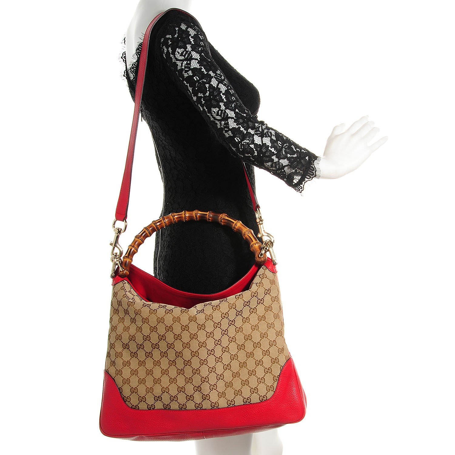 Gucci Monogram Medium Diana Bamboo Shoulder Bag Red 2 of 7